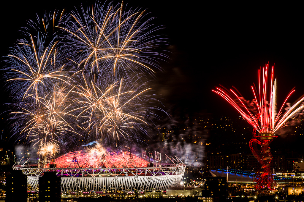 Fireworks over the Olympic Park during the Opening Ceremony. (Photo: Nick Redman)