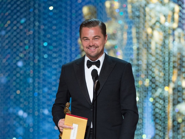 Leonardo DiCaprio accepts the Oscar® for Performance by an actor in a Leading role, for work on “The Revenant” 