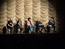 (left to right): musician Greg Hetson, musician Kristen Patches, musician Lee Ving, director Penelope Spheeris and host Mark Toscano.