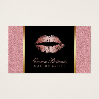 Makeup Artist Rose Gold Glitter Lips Modern Salon Business Card