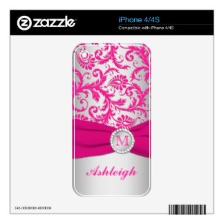 Pink and Silver Damask iPhone 4/4s Skin iPhone 4 Skin