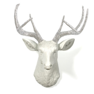 Silver Glitter Antlers with White Stag Deer Head