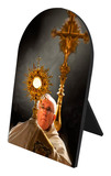 Pope Francis with Monstrance Arched Desk Plaque
