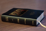 Personalized Catholic Bible with Sacred and Immaculate Hearts Cover - Black Bonded Leather RSVCE
