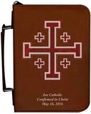 Personalized Bible Cover with Cross of Jerusalem (Crusader) Graphic - Tawny