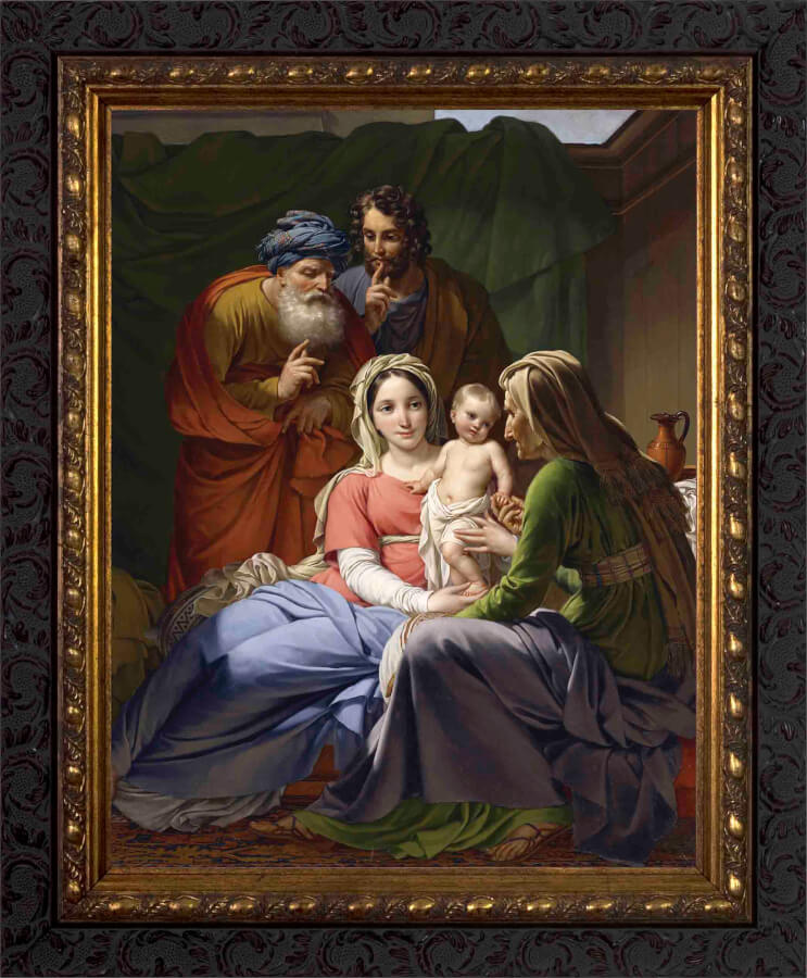 Holy Family with Grandparents Joachim and Anne - Ornate Dark Framed Art