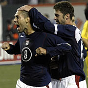 Clint Dempsey, left, is congratulated by Pat Noonan after scoring the second U.S. goal in a 3-2 win over Japan on Friday.
