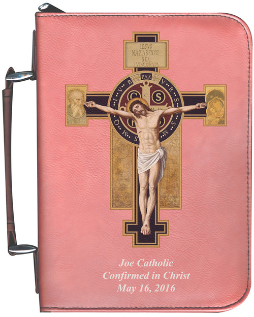 Personalized Bible Cover with Benedictine Cross Graphic - Rose