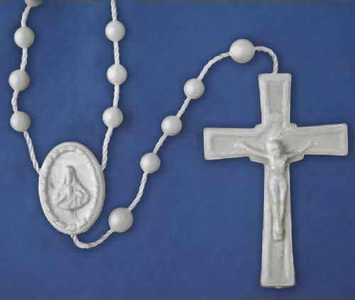 Economy White Plastic Corded Rosary