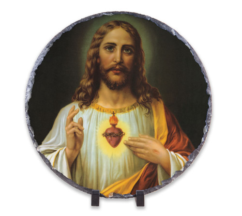 Italian Sacred Heart of Jesus Round Slate Tile
