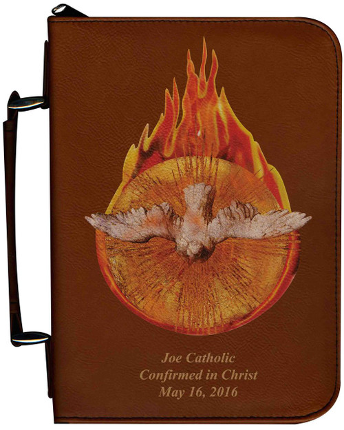 Personalized Bible Cover with Holy Spirit Fire Graphic - Tawny