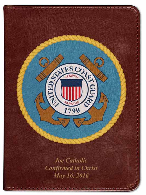 Personalized Catholic Bible with Coast Guard Cover - Burgundy RSVCE
