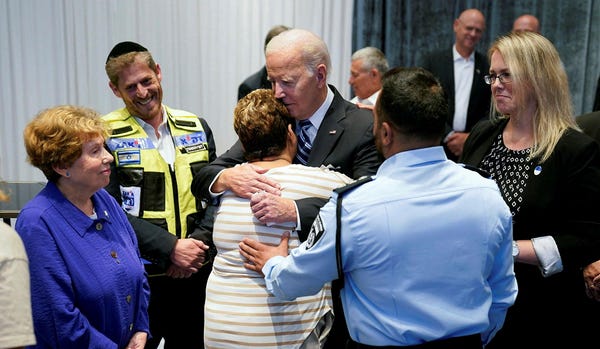 President Joe Biden meets with victims' relatives and first responders who were directly affected by the Hamas attacks on Wednesday.