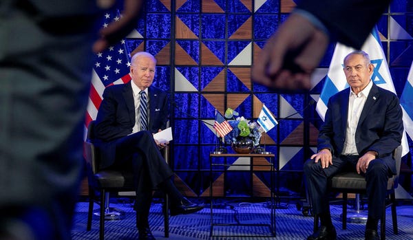 U.S. President Joe Biden with Israeli Prime Minister Benjamin Netanyahu in Tel Aviv, Israel on Wednesday.