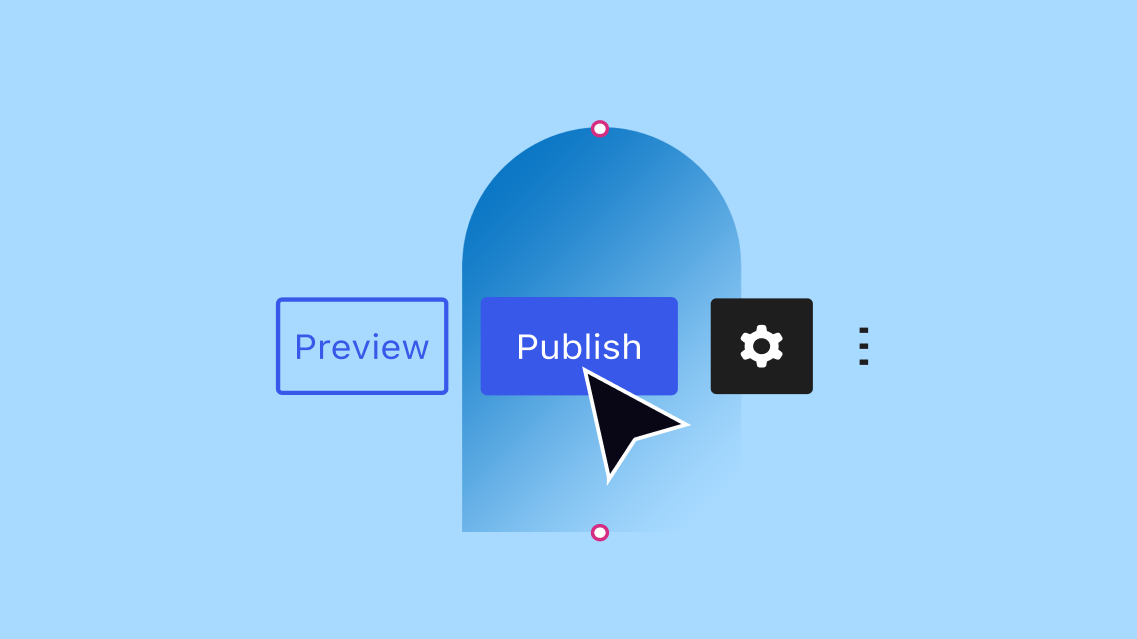 שורת כפתורים מעורך WordPress, עם סמן המרחף מעל הכפתור 'פרסום'