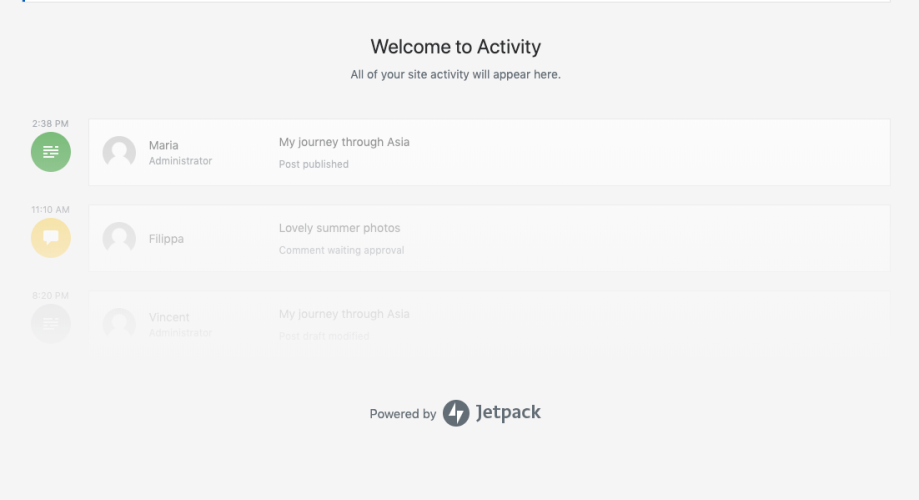 The Activity Log screen with no activity to display