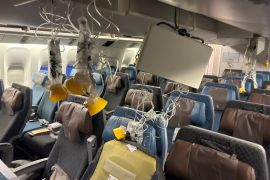 The interior of Singapore Airlines flight SQ321 is pictured after an emergency landing at Bangkok&#039;s international airport [File: Stringer/Reuters]