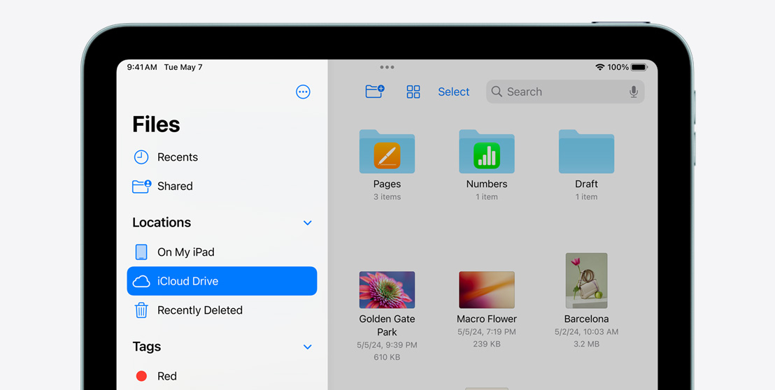 iPad Air που εμφανίζει το app Αρχεία.