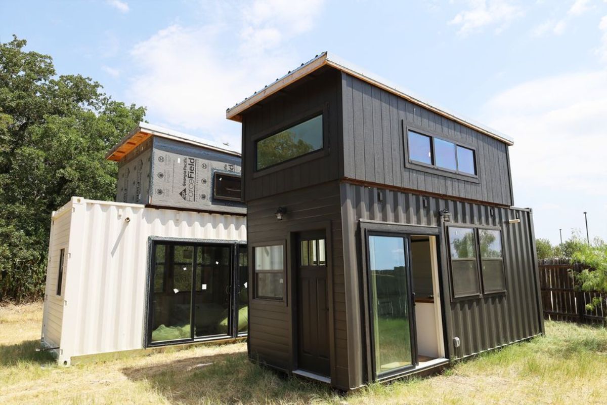 full length exterior of shipping container tiny home