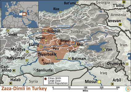 Map of Zaza-Dimli in Türkiye (Turkey)