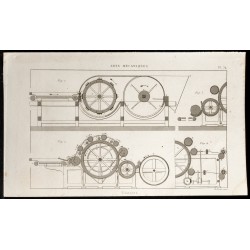 Gravure de 1852 - Belles machines à filatures - Arts mécaniques - 1
