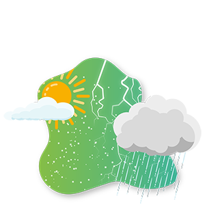 climate change icon showing the sun, clouds, rain, lightning and snow
