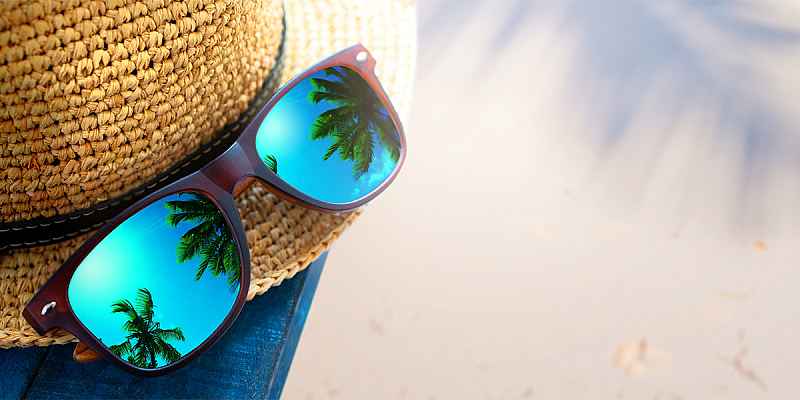 Sun hat, sunglasses, beach and sunshine