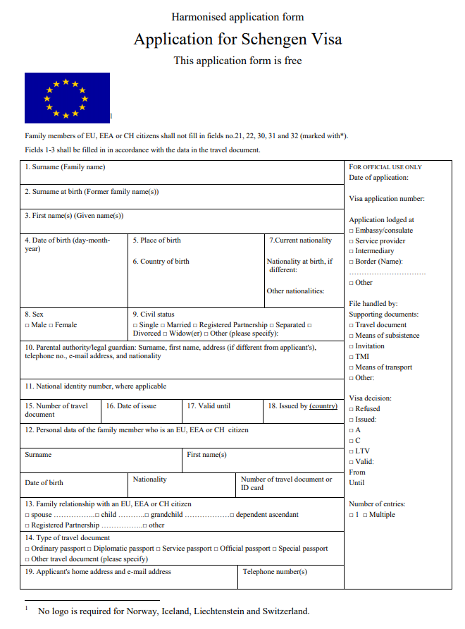 The New Harmonised Schengen Visa Application Form 2020