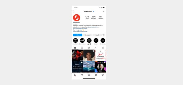 Shutterstock Instagram profile screenshot