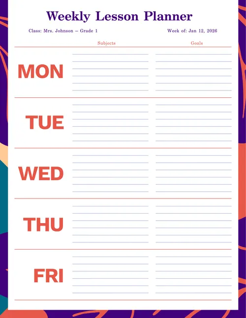 Lined Lesson Planner planners template