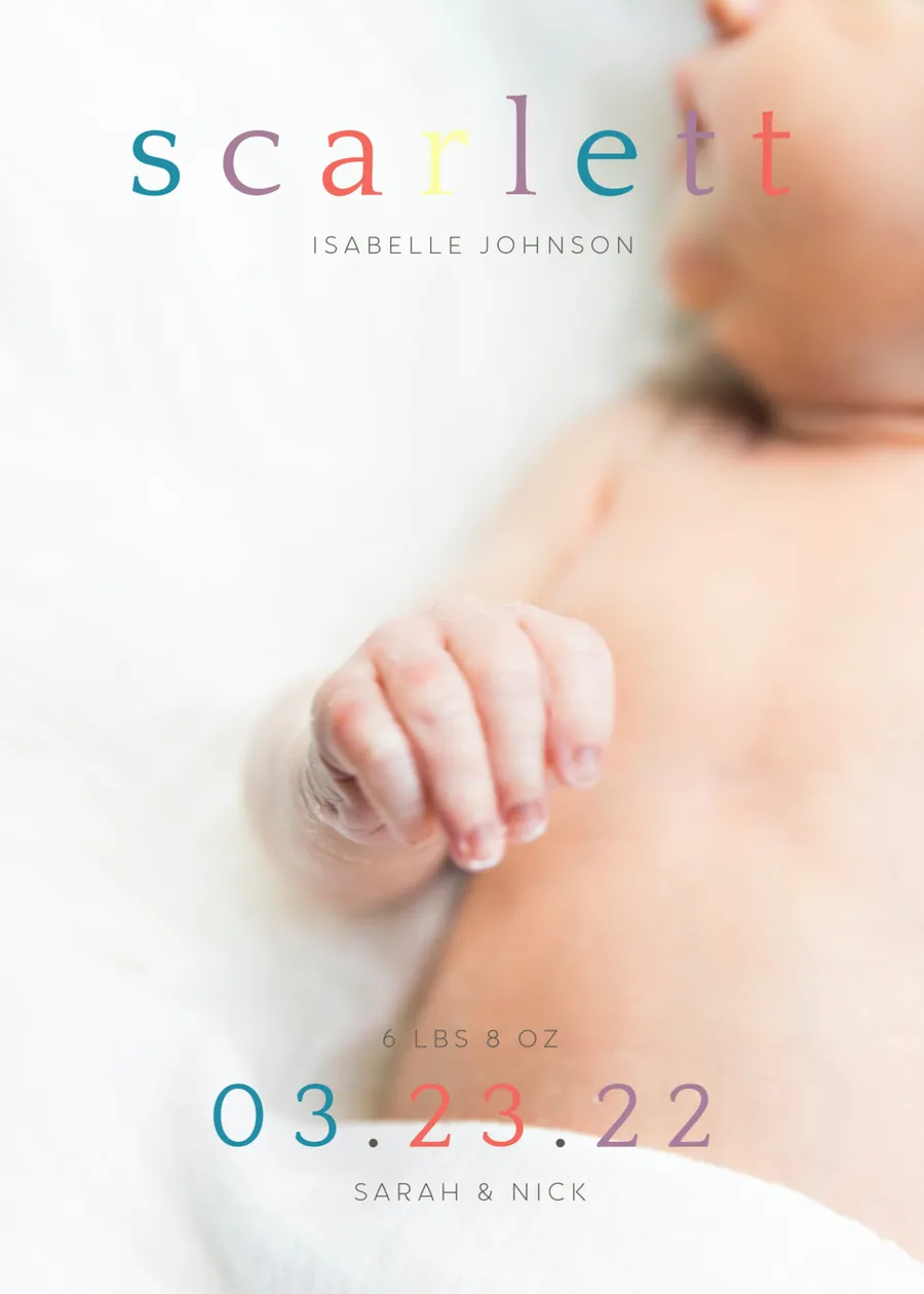 Belle's Birth Announcement cards-photo template