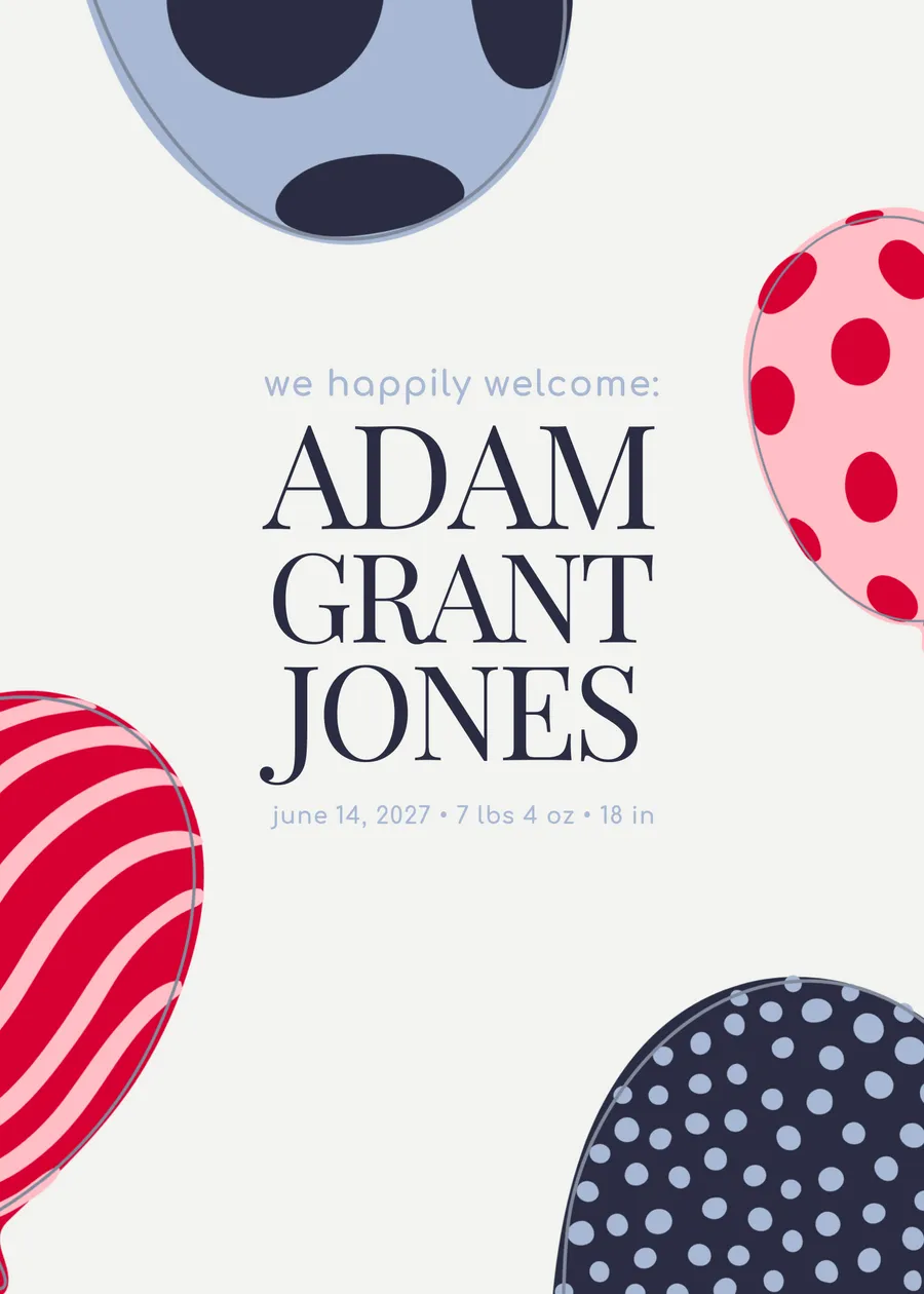 We happily welcome Adam Grant Jones cards-baby-shower template