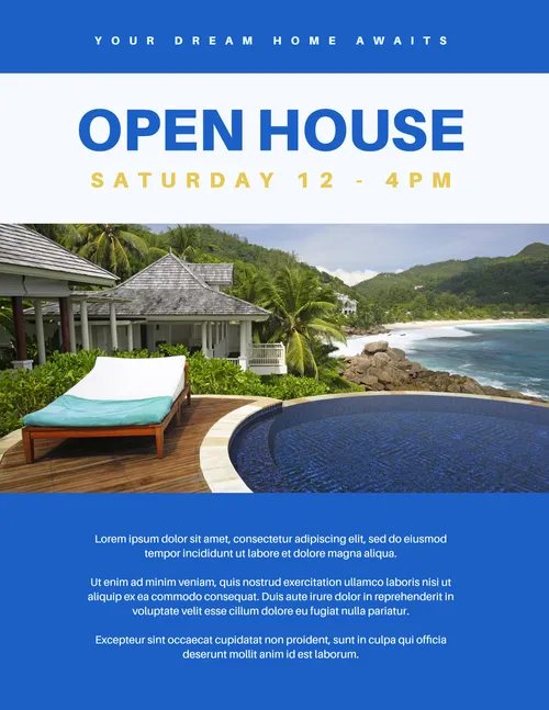 Open House. Saturday 12 (Electric blue) flyers-real-estate template