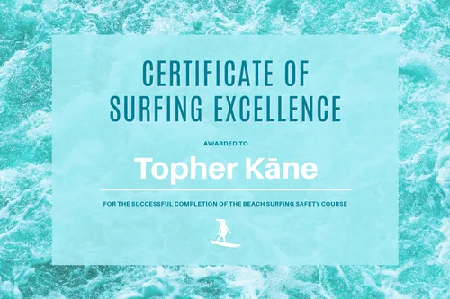 Certificate of surfing excellence certificates template