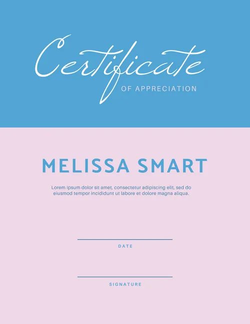 Certificate of appreciation blue certificates template
