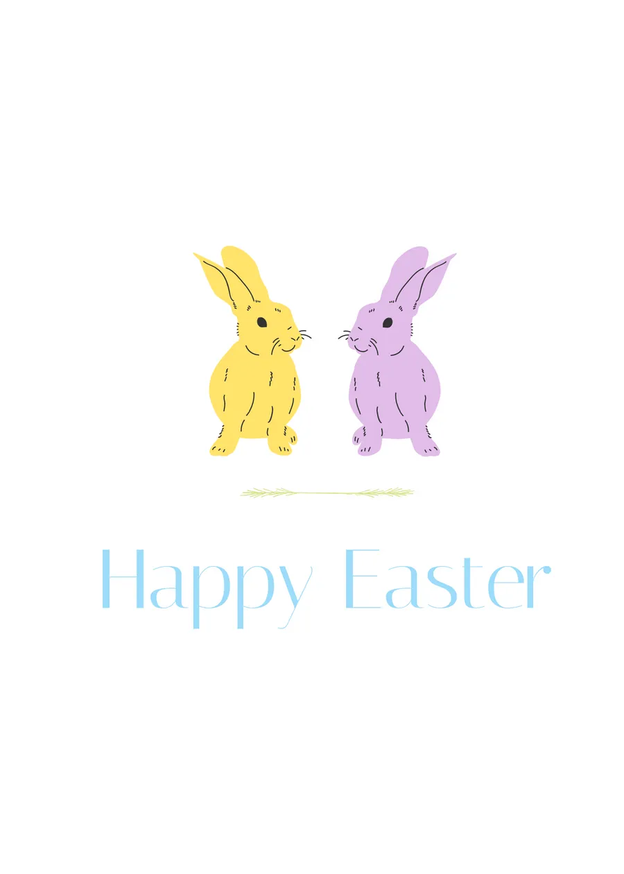 Happy Easter two bunnies yellow/purple