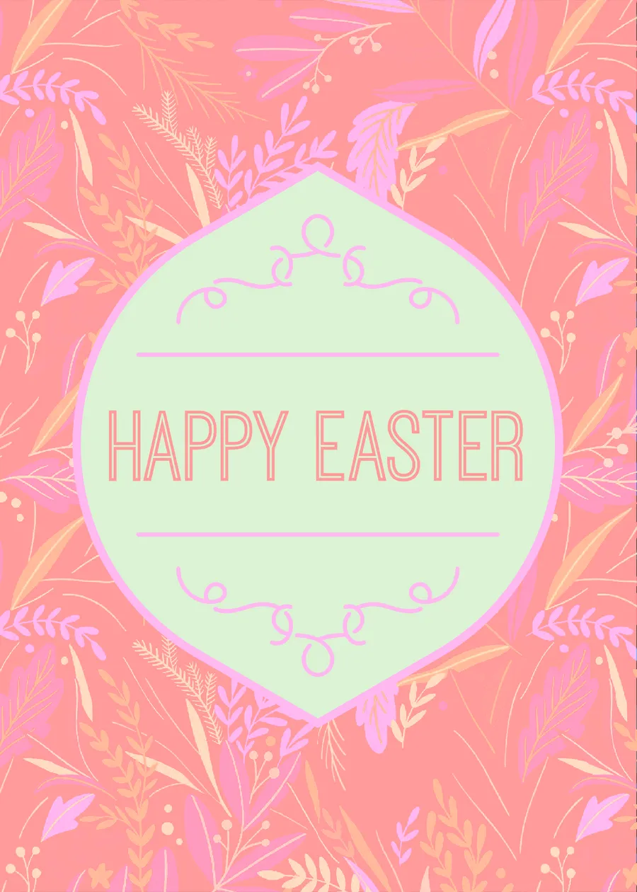 Happy Easter leaves pink cards-easter template