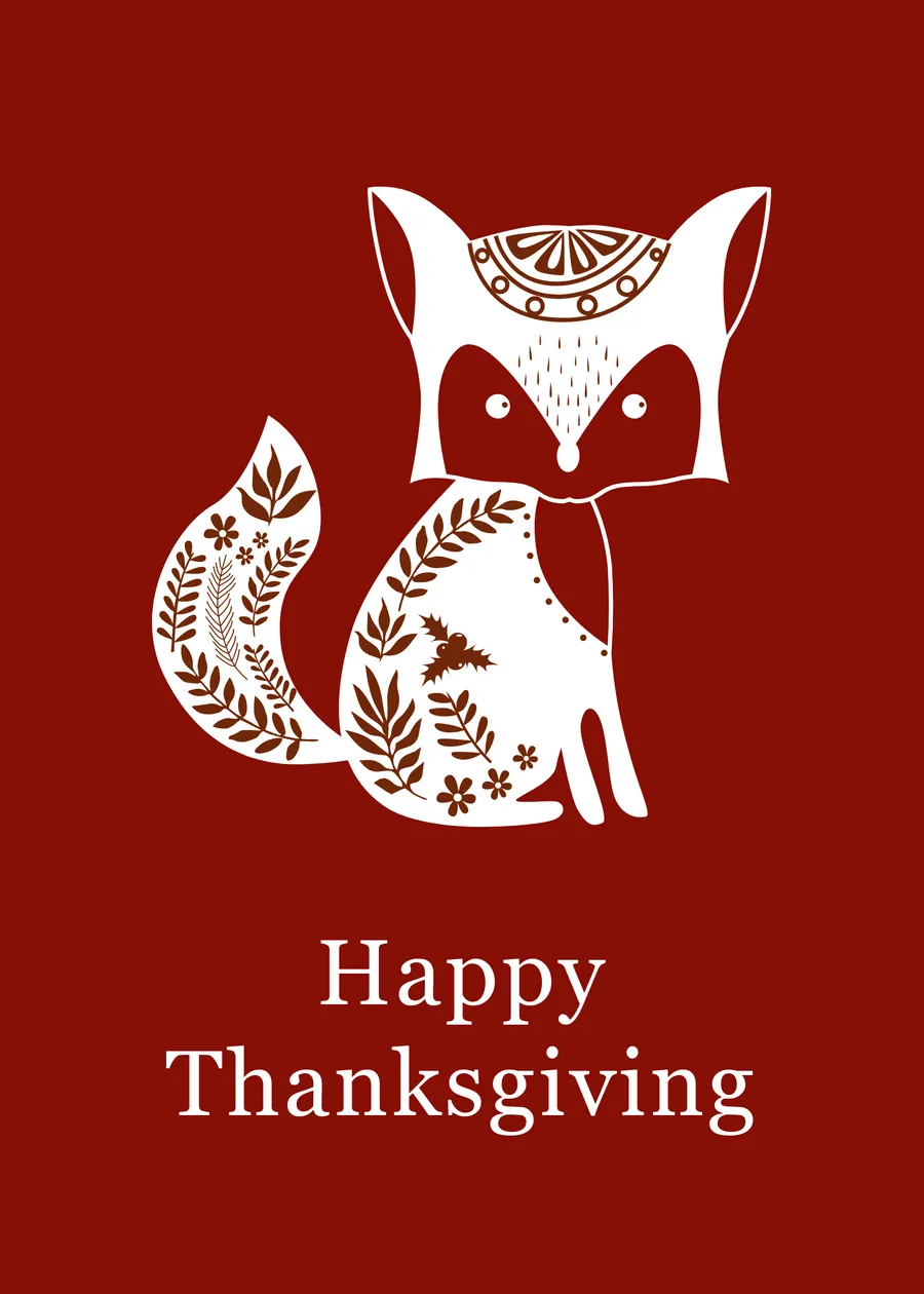 Happy Thanksgiving fox dark red cards-thanksgiving template