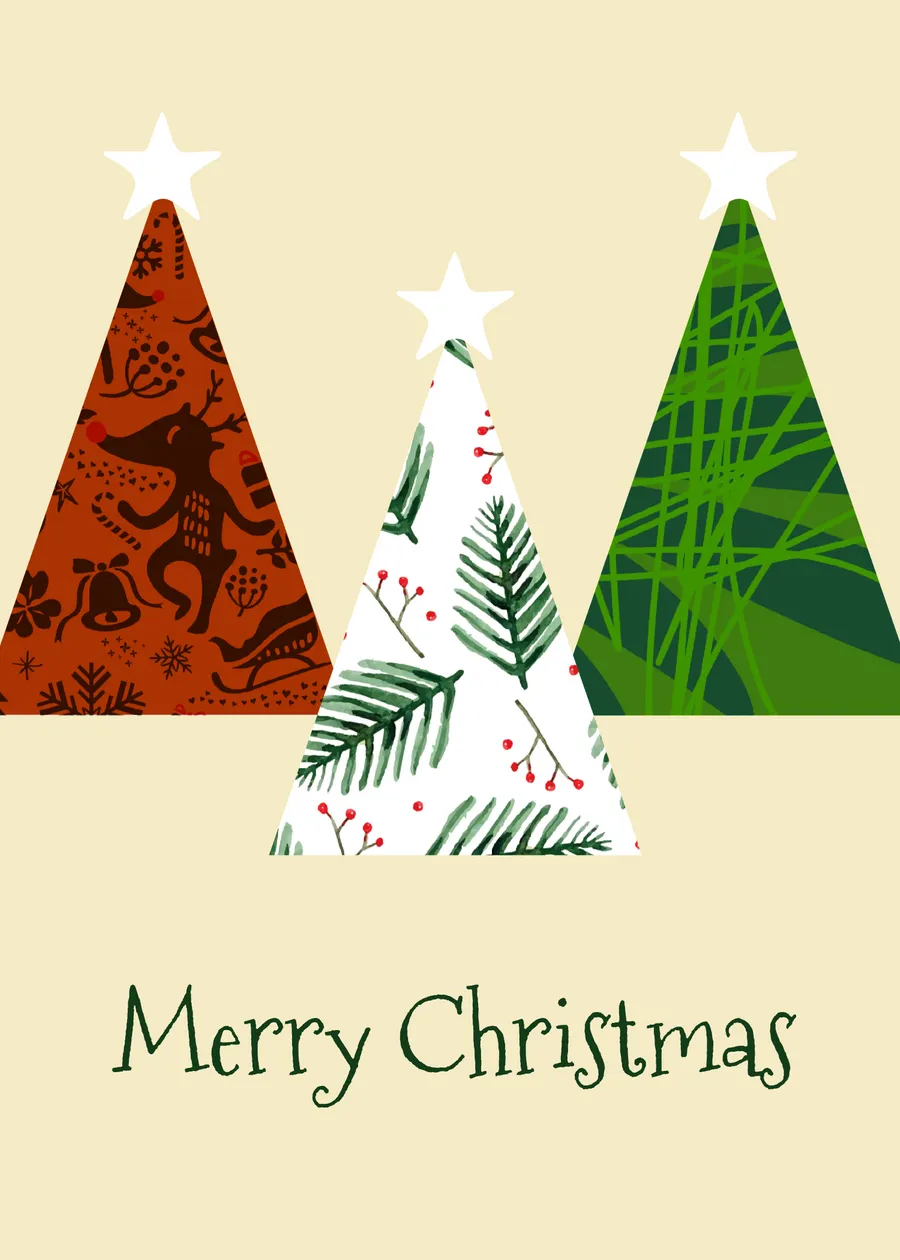 Merry Christmas three trees cream card-christmas template