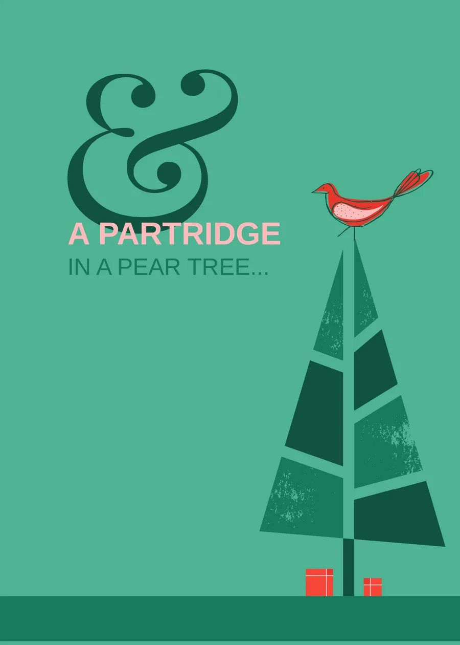A partridge in a pear tree green card-christmas template