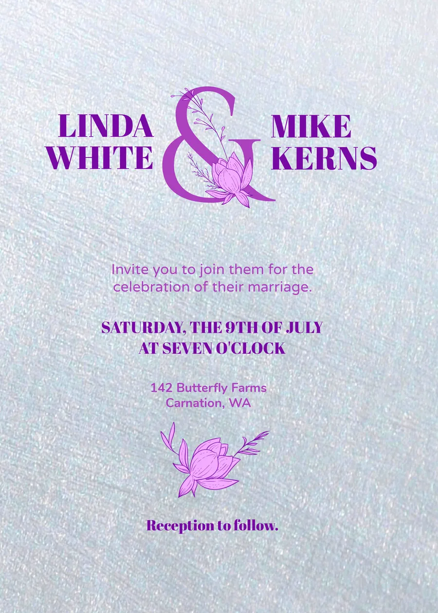 Linda White & Mike Kerns (lilac) invitations-wedding template