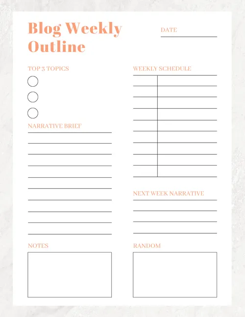 Blog Weekly Outline Planner planners template
