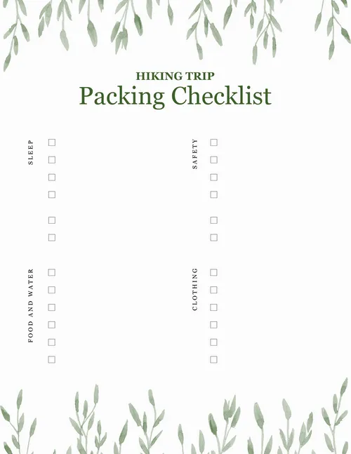 Packing Checklist  planners template
