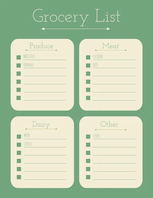 Grocery List planners template