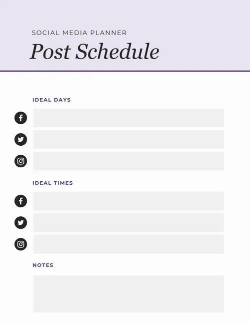 Social Media Planner Post schedule