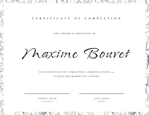 Certificate of completion white