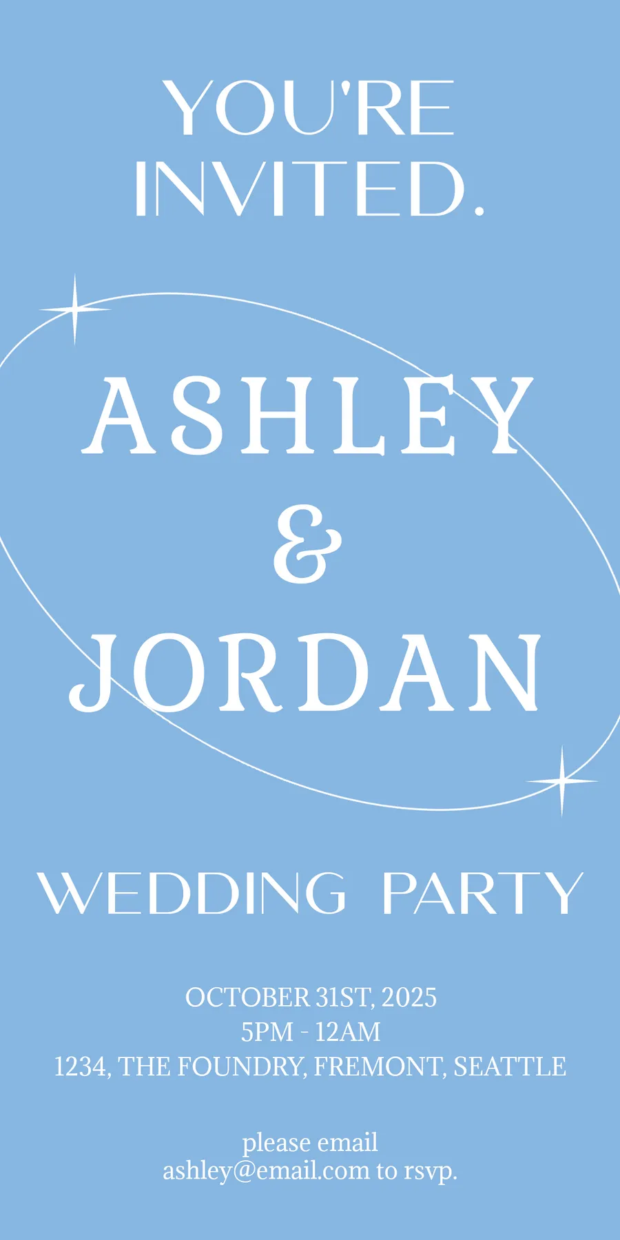 You're Invited Ashley & Jordan Wedding Party (blue) invitations-party template