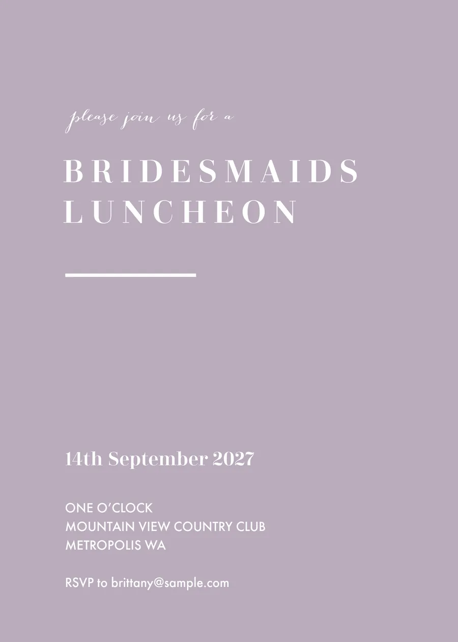 Please join us for a bridesmaid's luncheon (lilac) invitations template