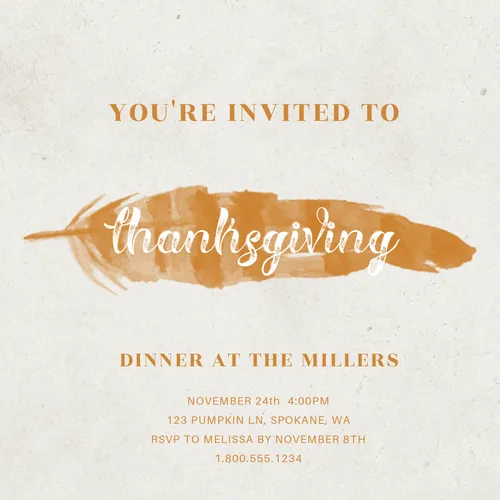 You're invited to Thanksgiving dinner with the Miller's (brown/white) FB Post cards-thanksgiving template