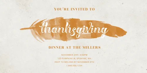 You're invited to Thanksgiving dinner with the Miller's (brown/white) Twitter Post cards-thanksgiving template